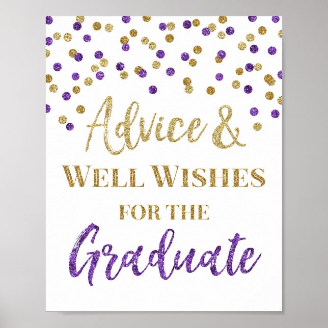 Purple Gold Confetti Advice for Graduate Sign (Front)