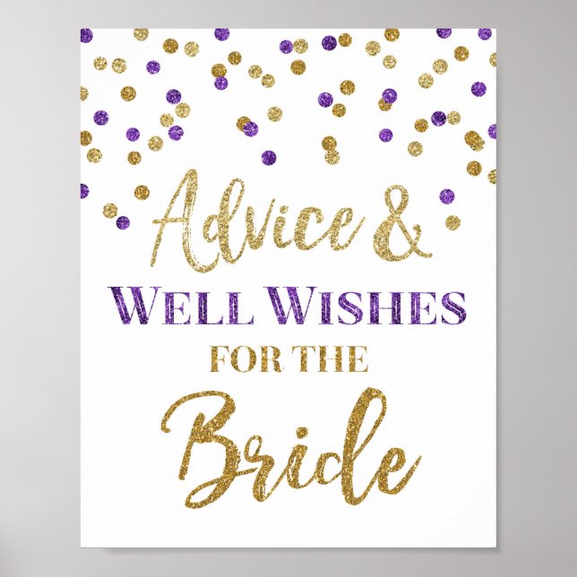 Purple Gold Confetti Advice for the Bride Sign (Front)