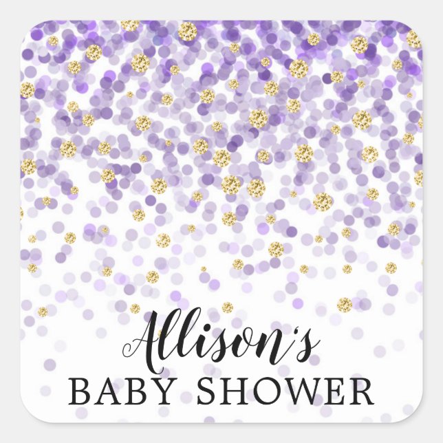 Purple Gold Confetti Baby Shower Envelope Seal (Front)