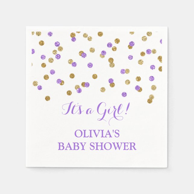 Purple Gold Confetti Baby Shower Napkin (Front)