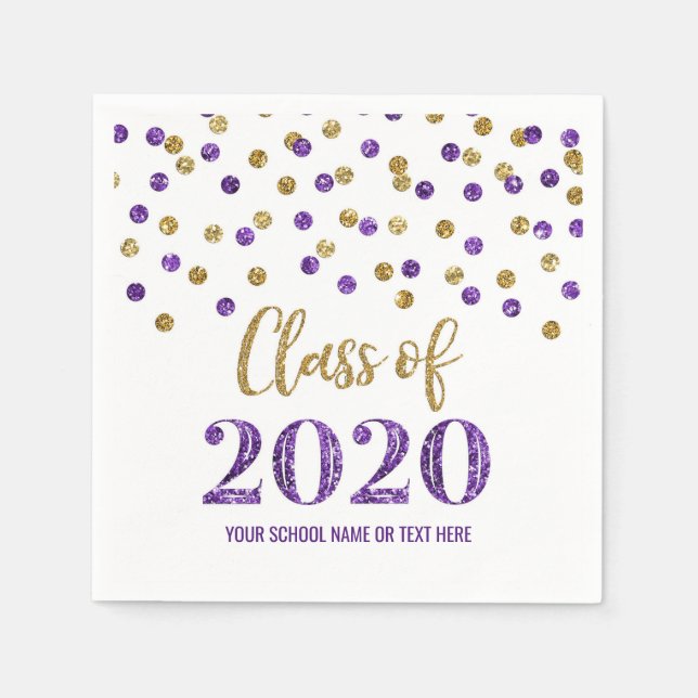 Purple Gold Confetti Class of 2020 Graduation Napkin (Front)