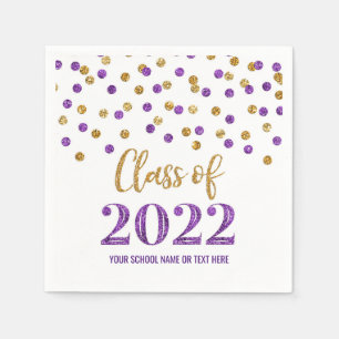 Purple Gold Confetti Class of 2022 Napkin