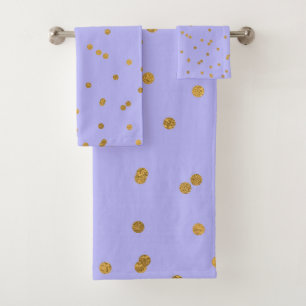 Purple & Gold Confetti Dots Modern Glamour Glam Bath Towel Set
