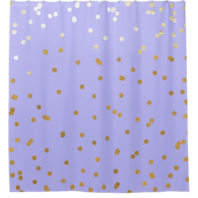 Purple & Gold Confetti Dots Modern Glamour Glam Shower Curtain (Front)