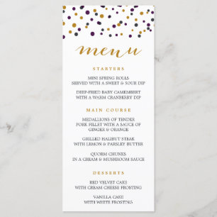 Purple & Gold Confetti Dots Modern Menu Card