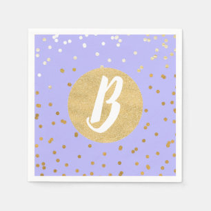 Purple & Gold Confetti Dots Modern Monogram Party Napkin