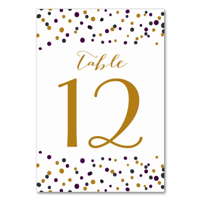 Purple & Gold Confetti Dots Table Numbers (Front)