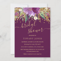 Purple Gold Confetti Floral Bridal Shower