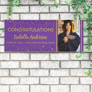 Purple  Gold Confetti Grad  Photo Graduation 2023 Banner