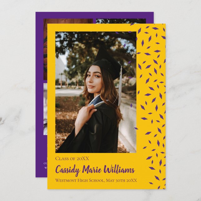 Purple Gold Confetti Graduation Announcement (Front/Back)
