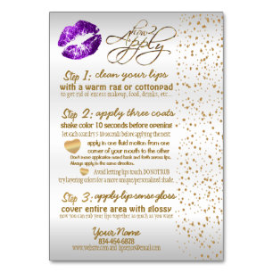 Purple & Gold Confetti Lip Instructions -White Table Number
