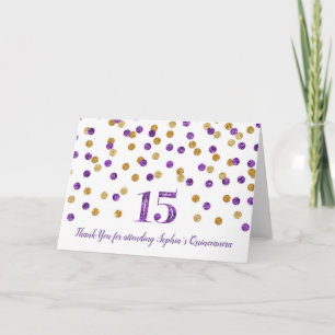 Purple Gold Confetti Quinceañera Thank You Card