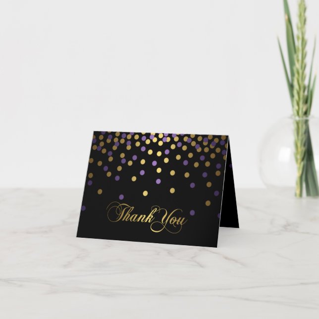 Purple & Gold Confetti Thank You Card (Front)