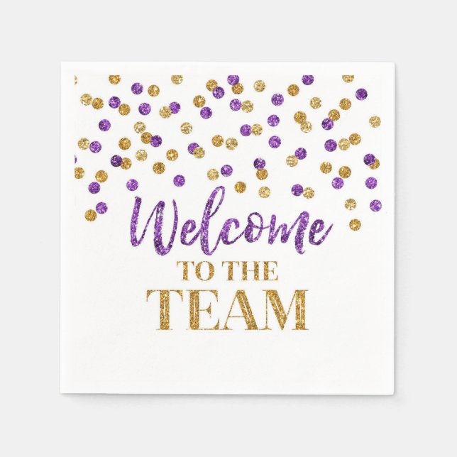 Purple Gold Confetti Welcome to the Team Napkins (Front)