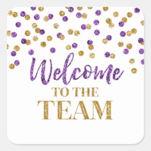 Purple Gold Confetti Welcome to the Team Square Sticker