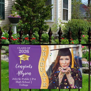 Purple   Gold Congrats Graduate Wave Photo Banner