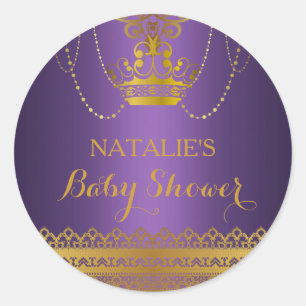 Purple & Gold Crown Baby Shower Sticker