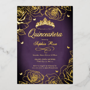 Purple Gold Crown Roses Theme Quinceanera