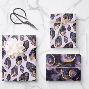 Purple Gold Crystals Birthday Wrapping Paper Sheet