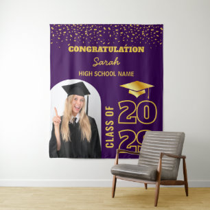 Purple & Gold Custom Graduation Backdrop & Photo Tapestry