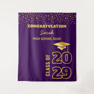 Purple & Gold Custom Graduation Party Backdrop Tapestry