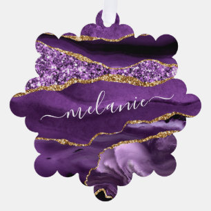 Purple Gold Custom Name Christmas Ornament Card