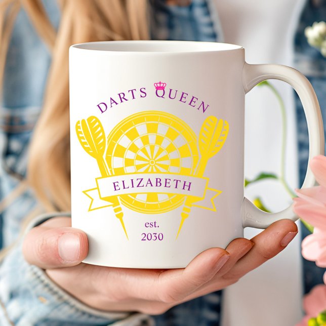 Purple Gold Custom Name Darts Queen Coffee Mug (Creator Uploaded)