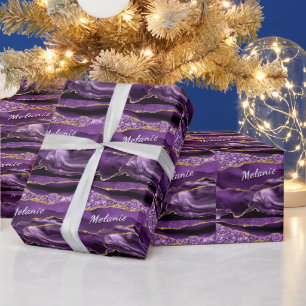 Purple Gold Custom Name Wrapping Paper