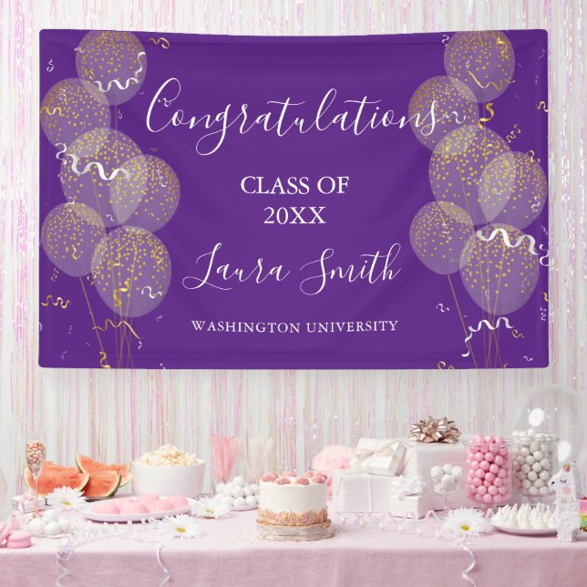 Purple & Gold Custom Party Personalised Graduation Banner (Party)