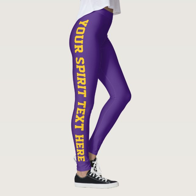 Purple + Gold Custom School Spirit Text Leggings (Right)