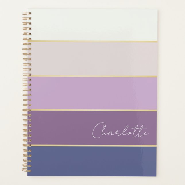 Purple gold Custom Summer Colour Block Stripes Planner (Front)