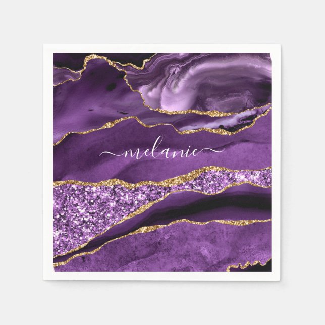 Purple Gold Custom Your Name Napkins Personalised (Front)