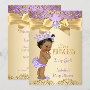 Purple Gold Damask Princess Baby Shower Ethnic Invitation