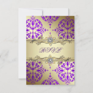 Purple Gold Damask Purple Party RSVP Card