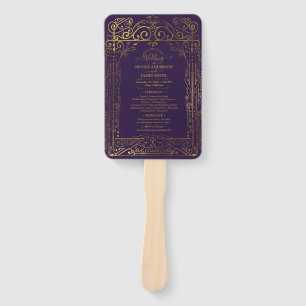 Purple Gold Deco Chic Glam Wedding Program Hand Fan
