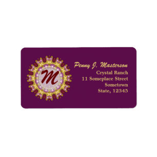 Purple+Gold Decor Wheel Monogram Address Label