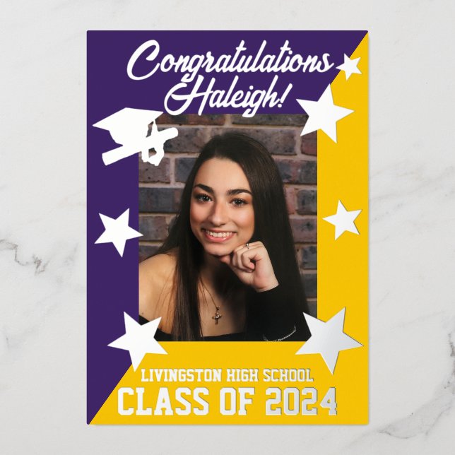 Purple & Gold Diagonal Graduation Silver (Front)