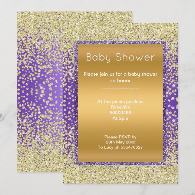PURPLE GOLD DIAMOND ELEGANT BABY SHOWER INVITATION (Front/Back)