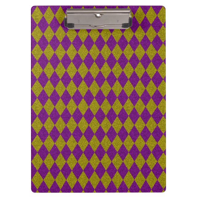 Purple & Gold Diamond Glitter Clipboard (Front)