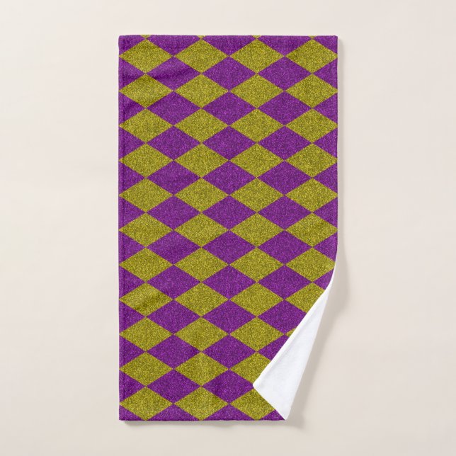 Purple & Gold Diamond Glitter Hand Towel (Hand Towel)