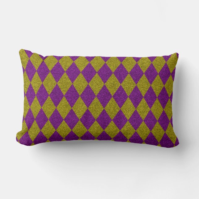 Purple & Gold Diamond Glitter Lumbar Cushion (Front)