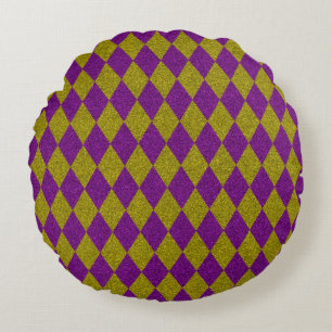 Purple & Gold Diamond Glitter Round Cushion