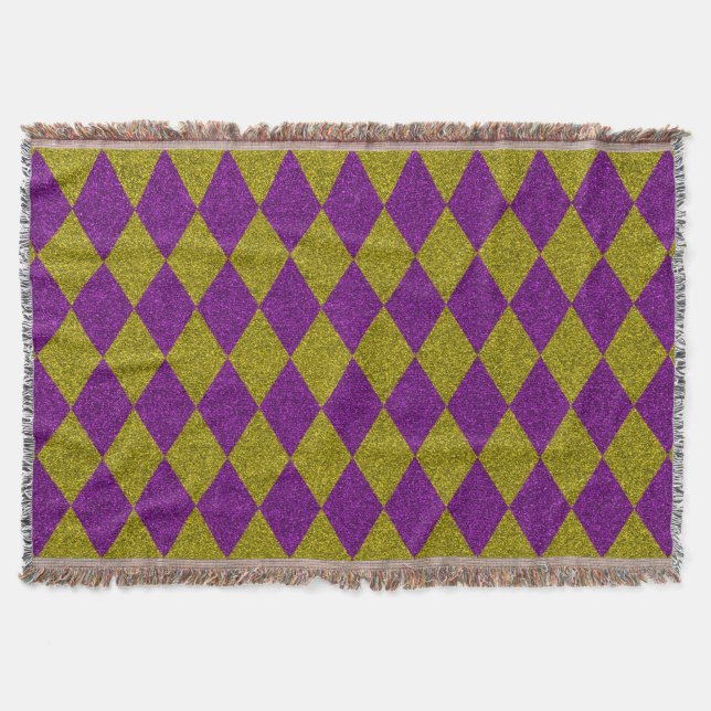 Purple & Gold Diamond Glitter Throw Blanket (Front)
