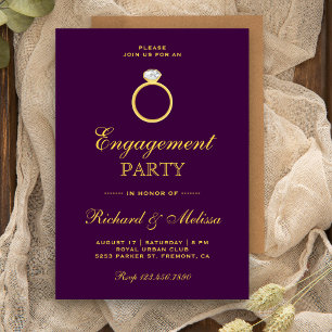 Purple Gold Diamond Ring Engagement Party Invite