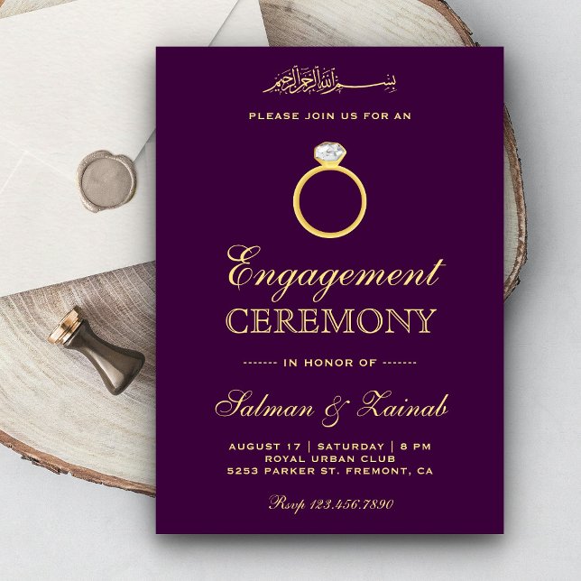 Purple Gold Diamond Ring Islamic Muslim Engagement Invitation (Creator Uploaded)