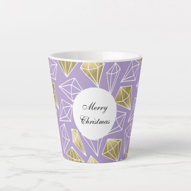Purple Gold Diamonds Christmas Latte Mug (Front)