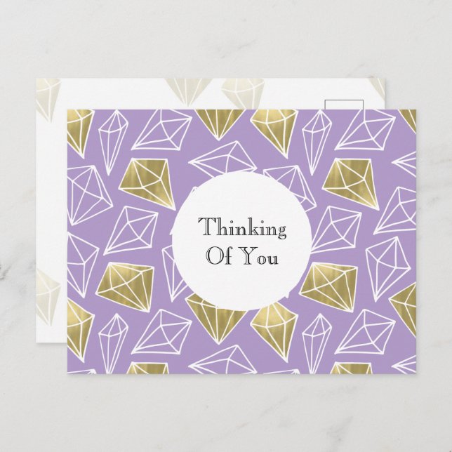Purple Gold Diamonds Thinking of you Postcard (Front/Back)