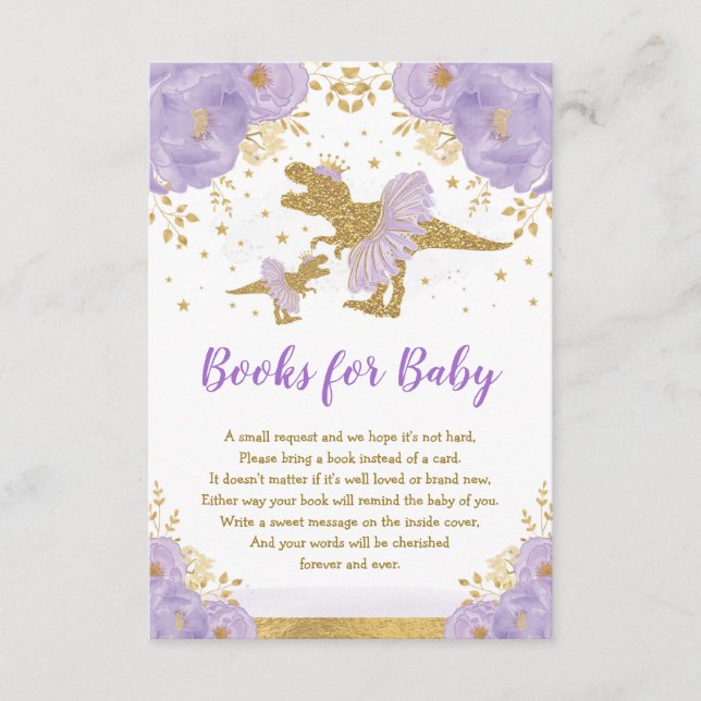 Purple Gold Dinosaur Ballerina Books for Baby Girl Enclosure Card (Front)