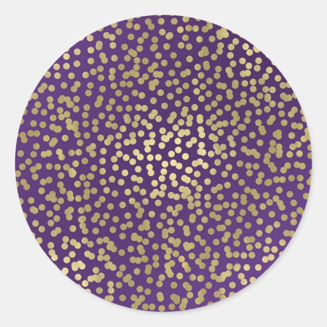 Purple Gold Dots Confetti Elegant Chic Glam Party Classic Round Sticker (Front)