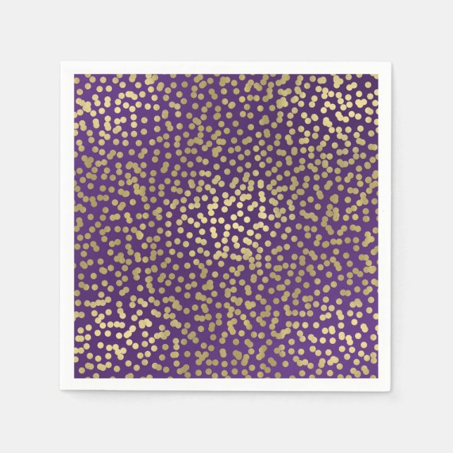 Purple & Gold Dots Confetti Elegant Glam Napkin (Front)